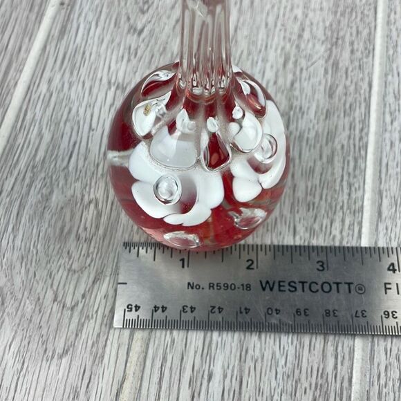 VTG Joe St. Clair Glass Teardrop Bubbles Red Floral Ring Holder Paperweight. - Picture 6 of 7